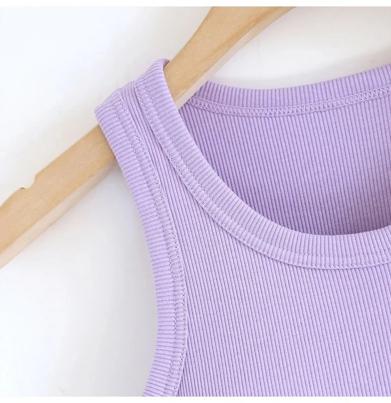 Luked Tank Tops with Inbuilt Bra In Lilac - Image 4