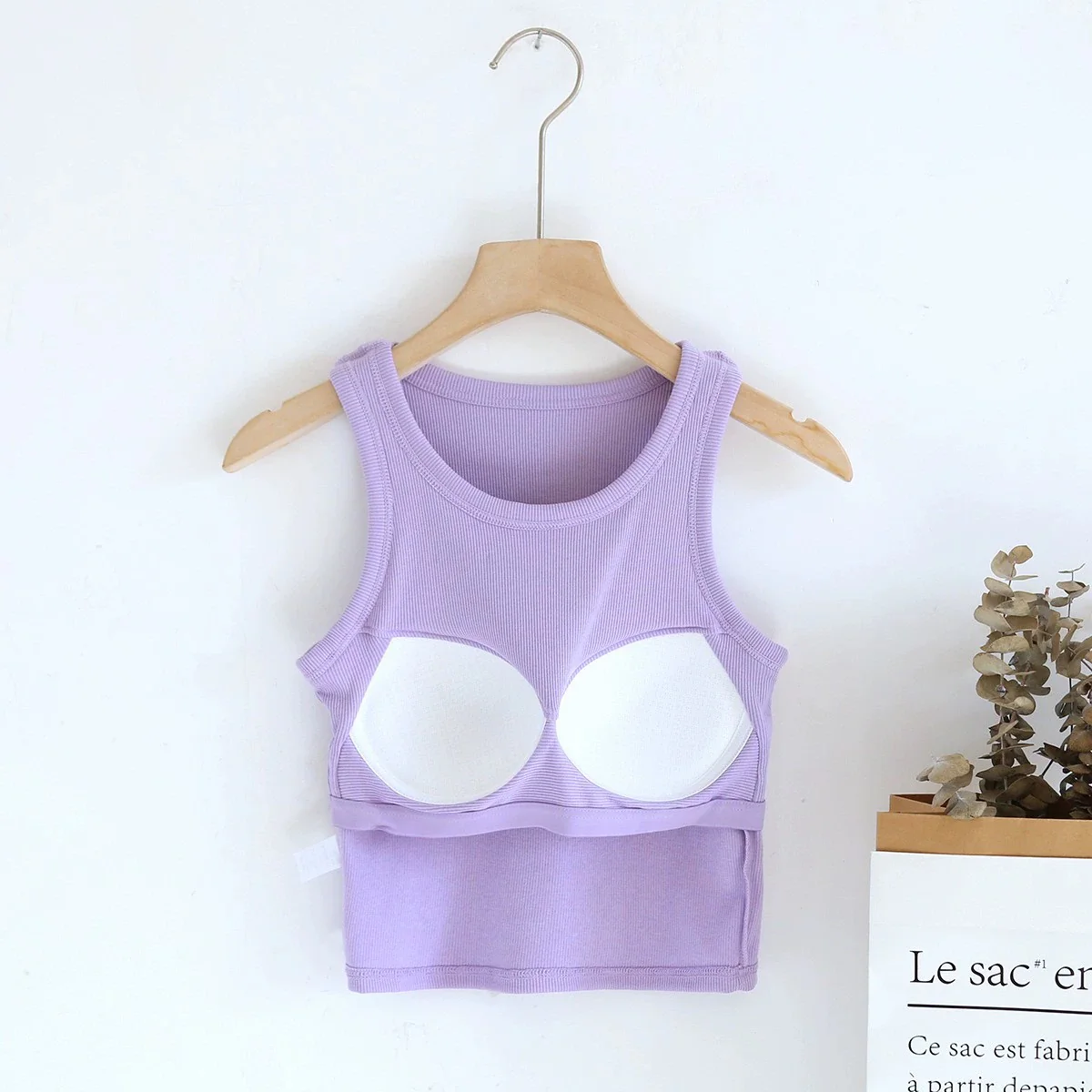 Luked Tank Tops with Inbuilt Bra In Lilac - Image 2