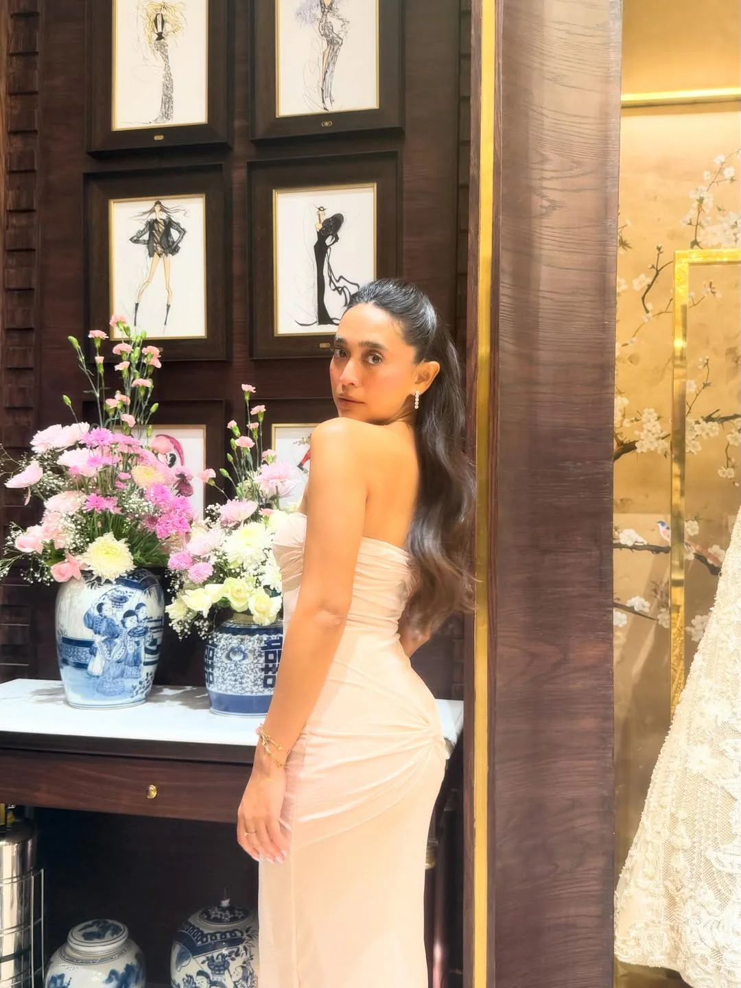 Lumia Offshoulder Sequined Party Dress In Beige - Image 3