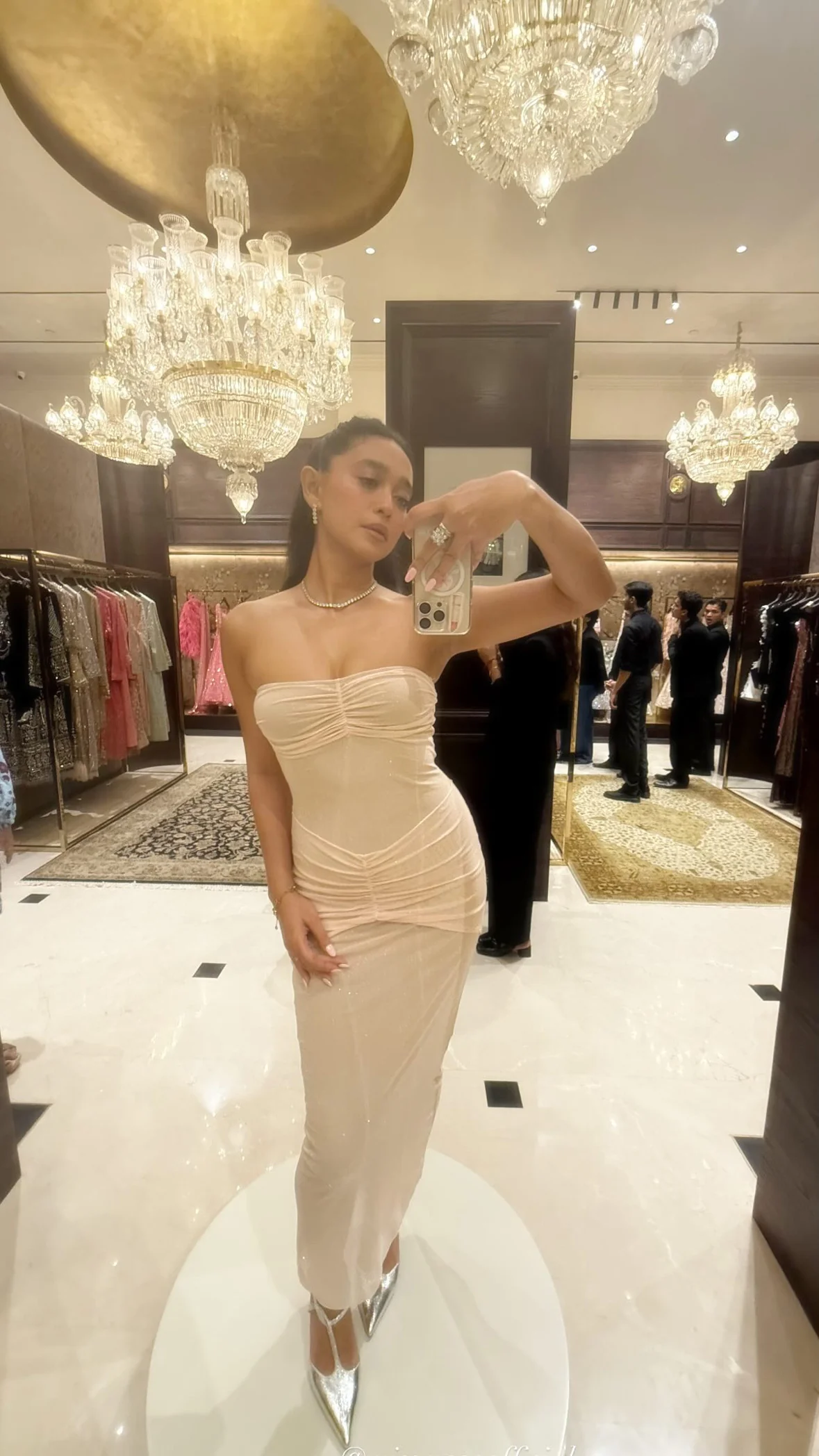 Lumia Offshoulder Sequined Party Dress In Beige - Image 8