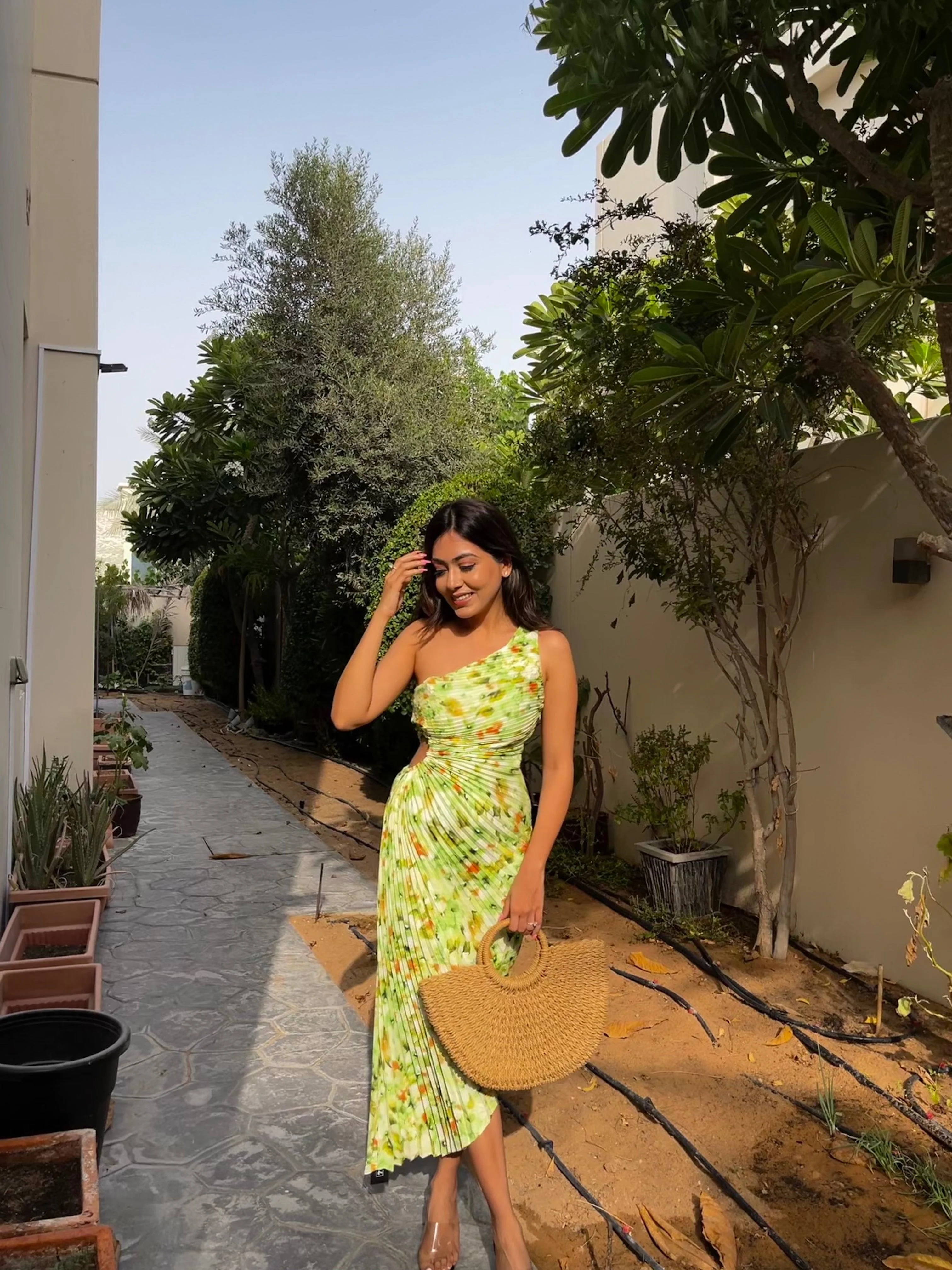Madison Statement Floral Summer Dress In Green