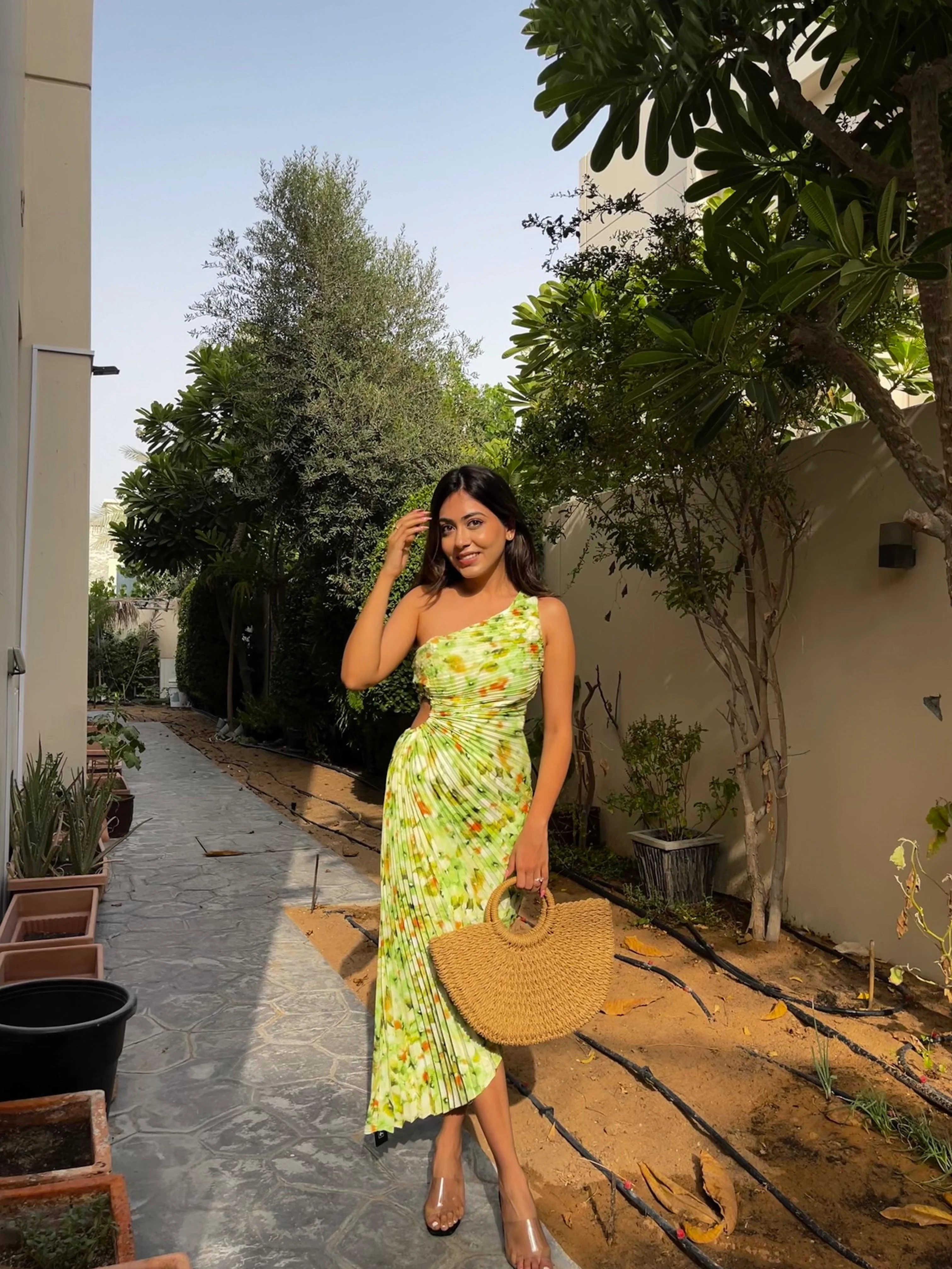 Madison Statement Floral Summer Dress In Green - Image 3