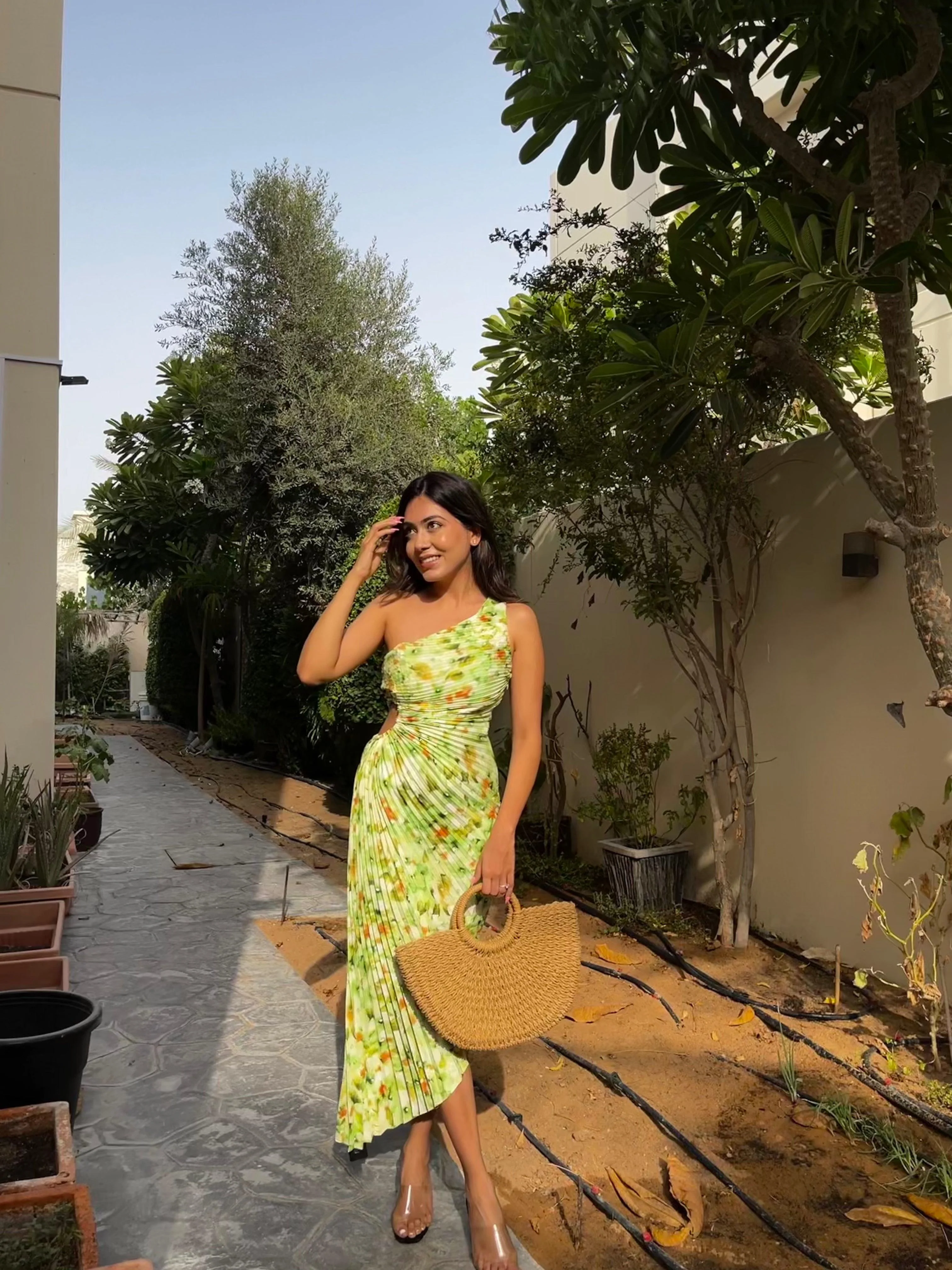 Madison Statement Floral Summer Dress In Green - Image 4