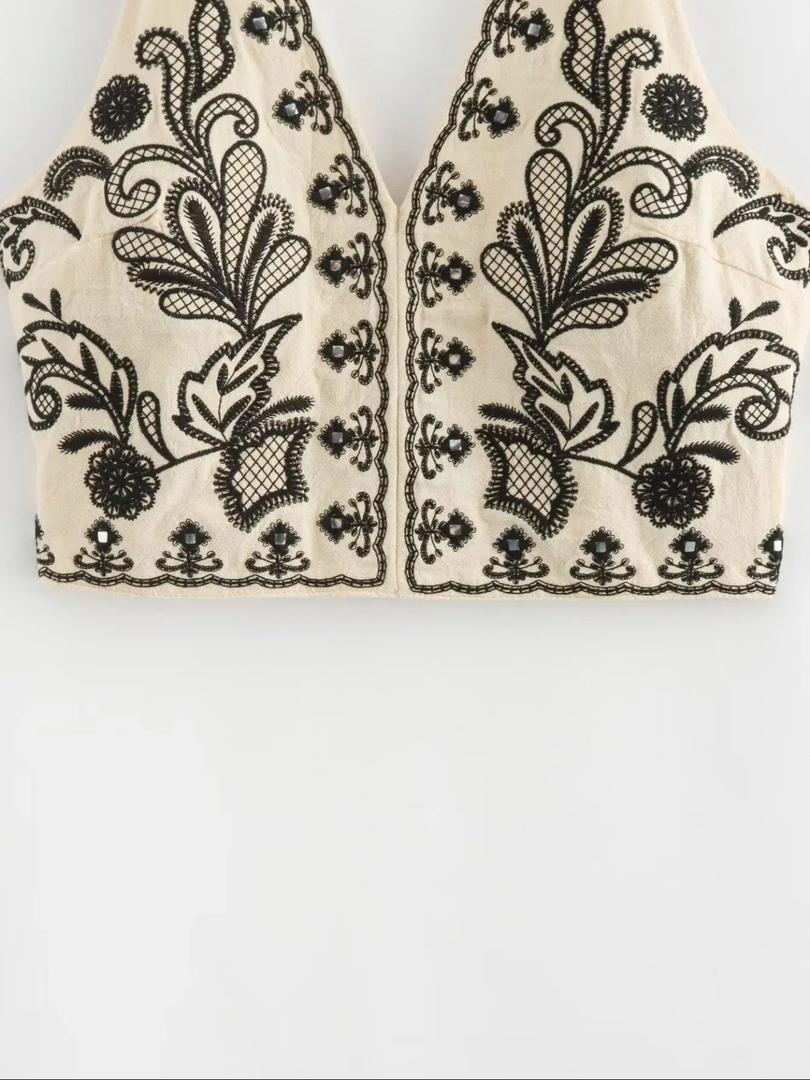 Maiko Halterneck Summer Top In Beige - Image 3