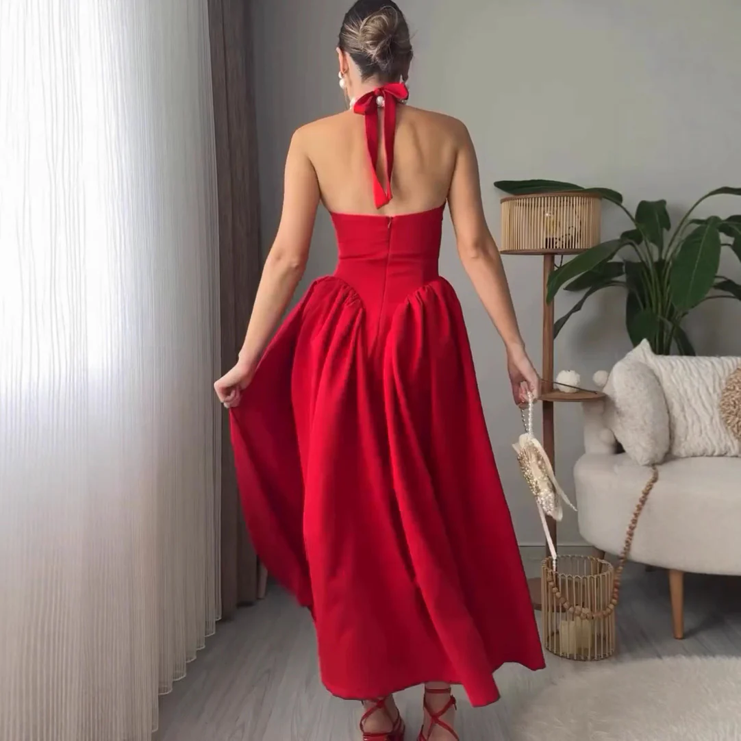 Maira Drop Waist Midi Dress in Red - Image 2