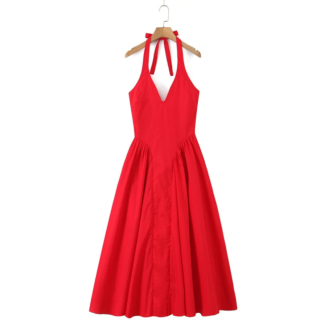 Maira Drop Waist Midi Dress in Red - Image 4