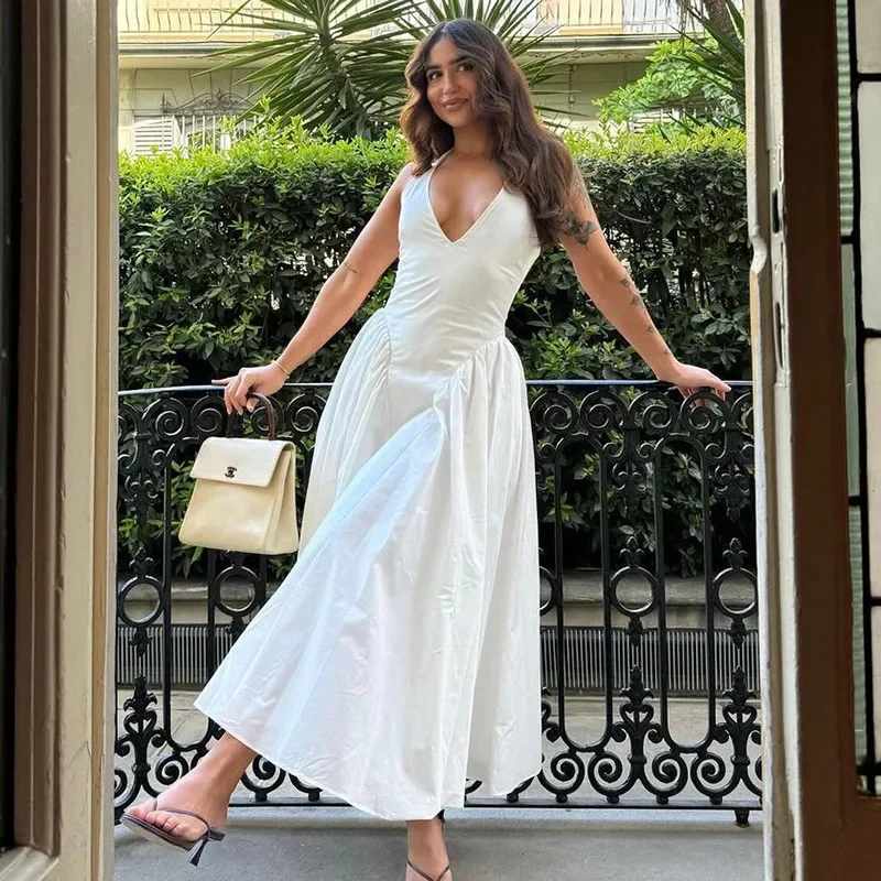 Maira Drop Waist Midi Dress in White - Image 3
