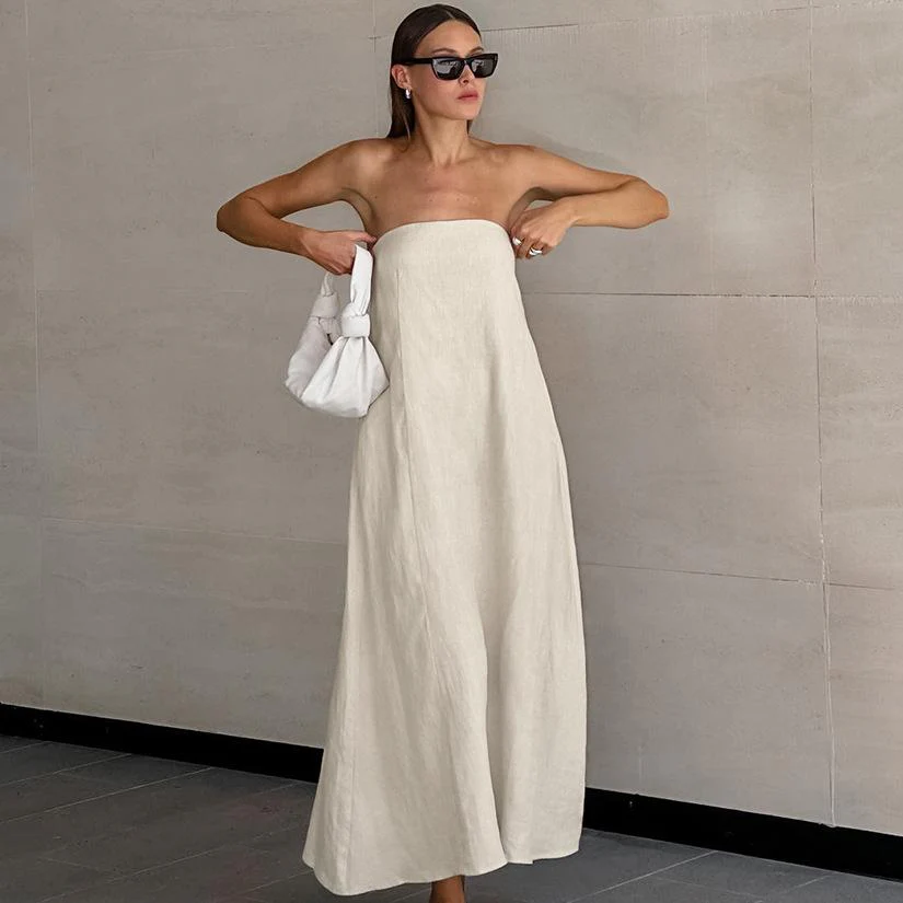 Maisie Offshoulder Holiday Tube Dress In Beige - Image 13
