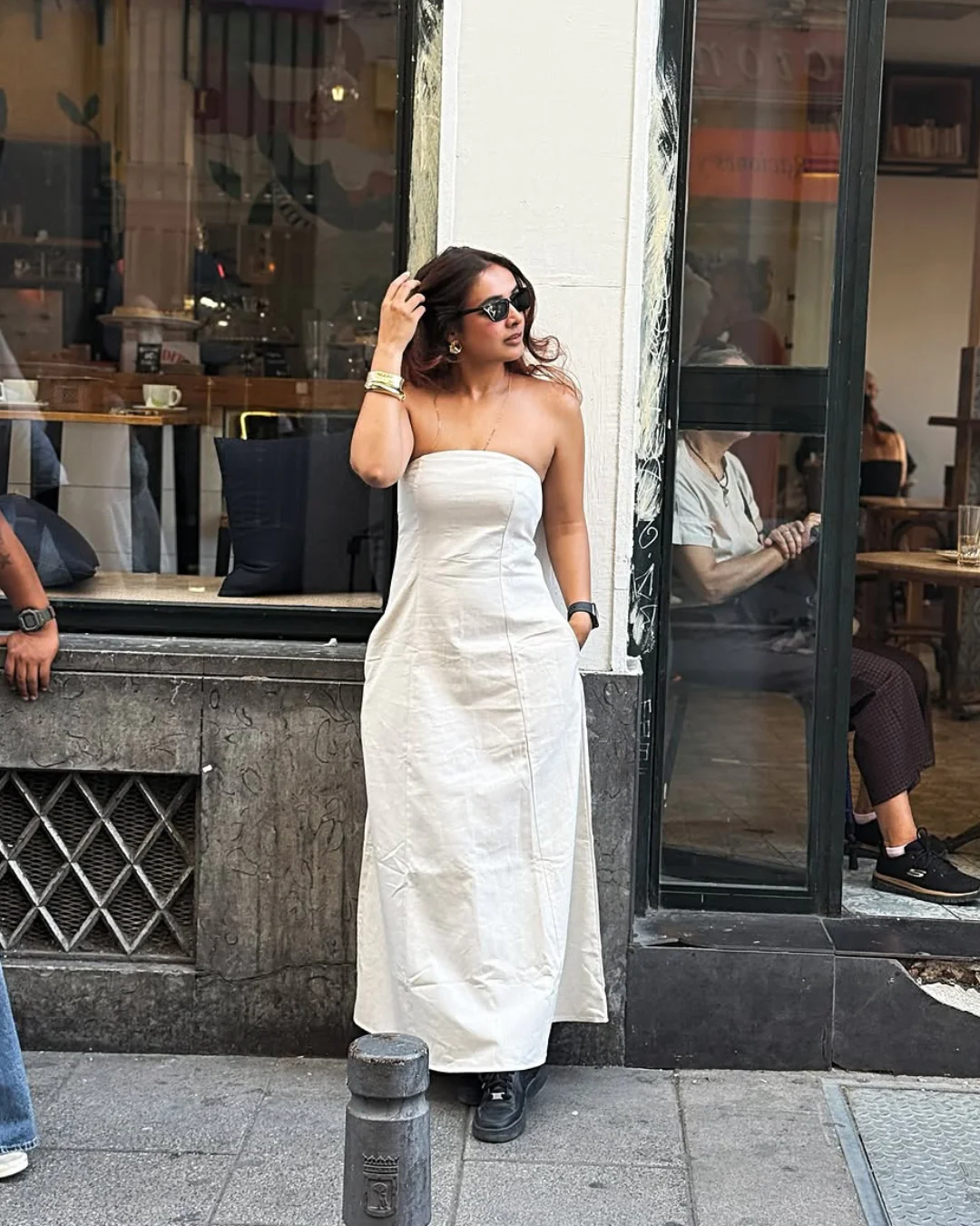 Maisie Offshoulder Holiday Tube Dress In Beige - Image 14
