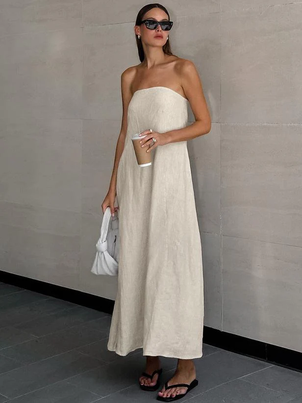 Maisie Offshoulder Holiday Tube Dress In Beige - Image 3