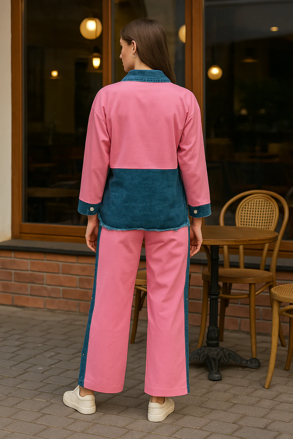 Malia Knitted Soft Denim Co-ord Set In Pink - Image 6
