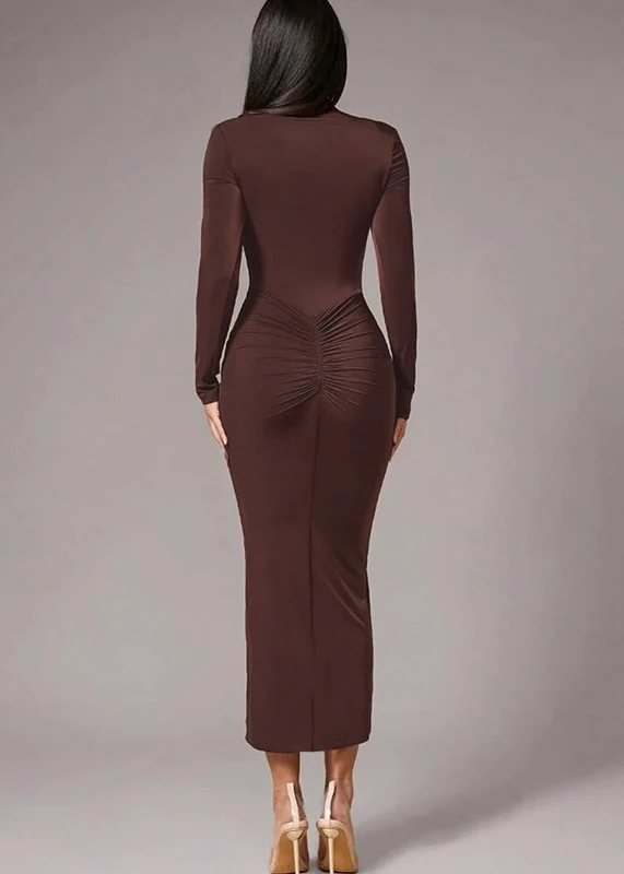 Malina Bodycon Midi Dress In Brown - Image 3
