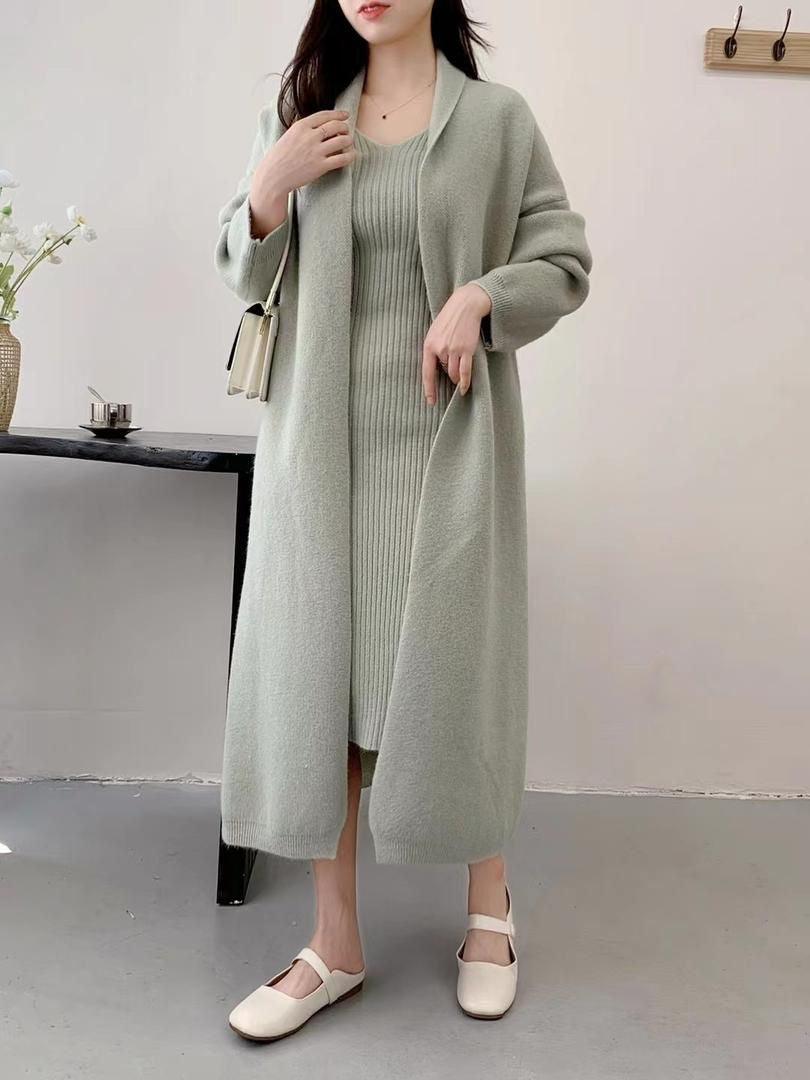 Manie Bodycon Dress with Woolen Coat In Mint Green - Image 3