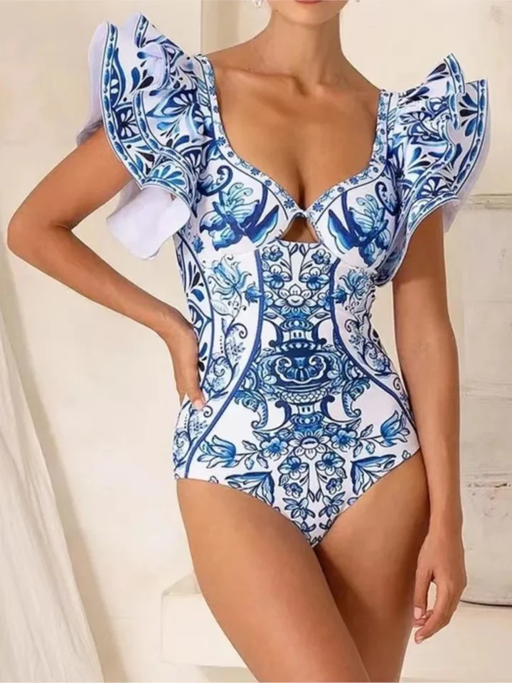 Maria One Pc Swimsuit with Skirt In Blue - Image 2