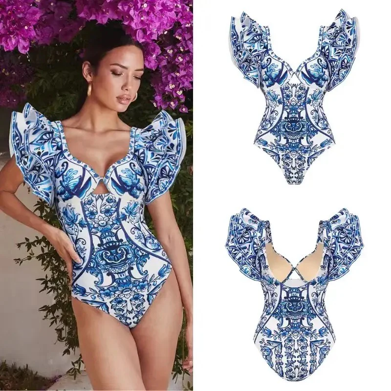 Maria One Pc Swimsuit with Skirt In Blue - Image 3