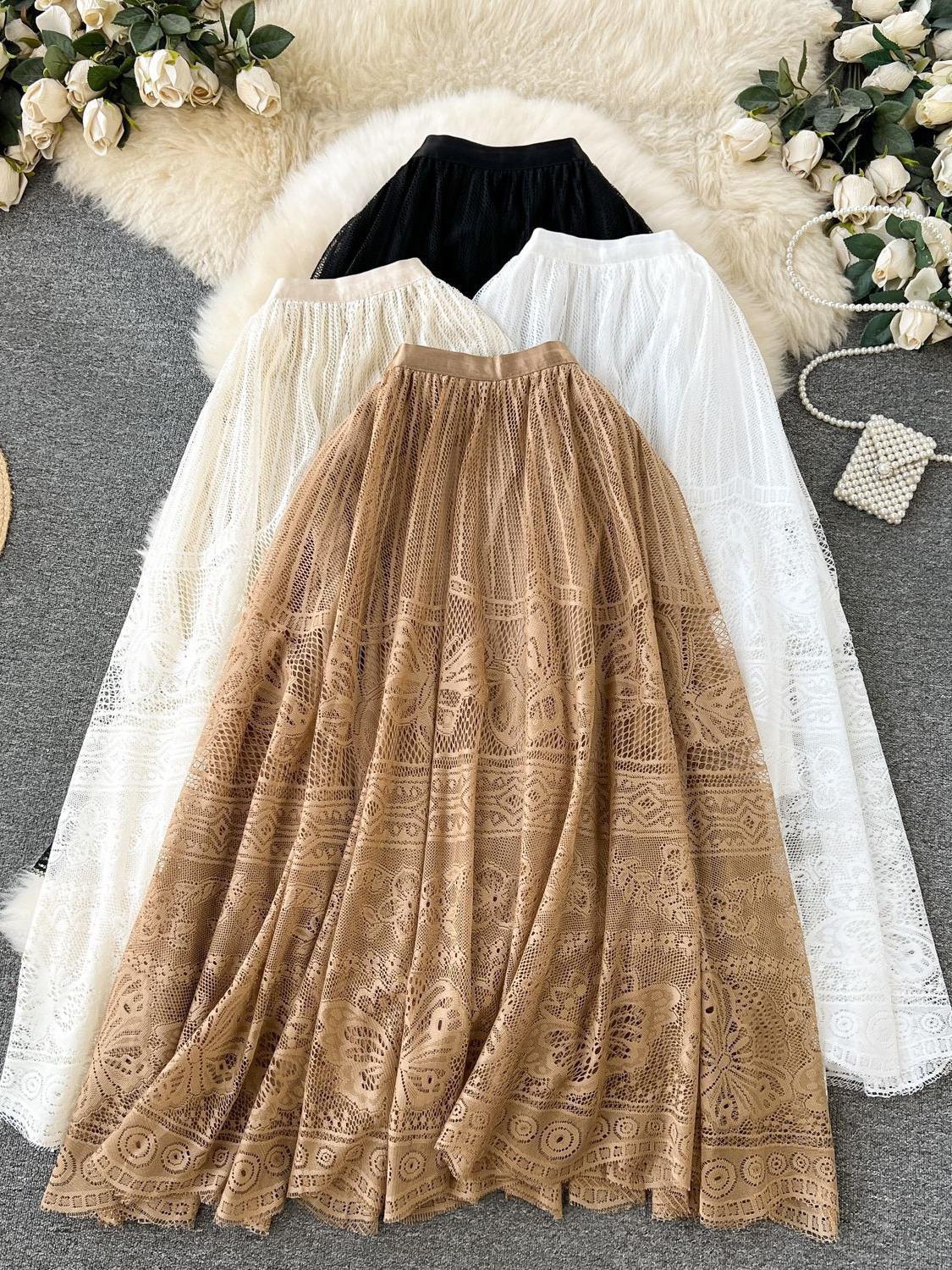 Maribel Statement Lace Skirt In Brown - Image 3