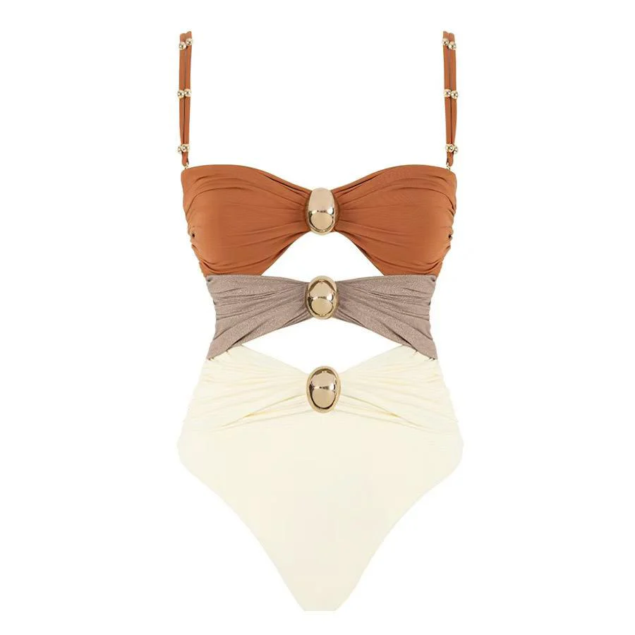 Marie Luxe Swimsuit With Skirt In Beige - Image 8