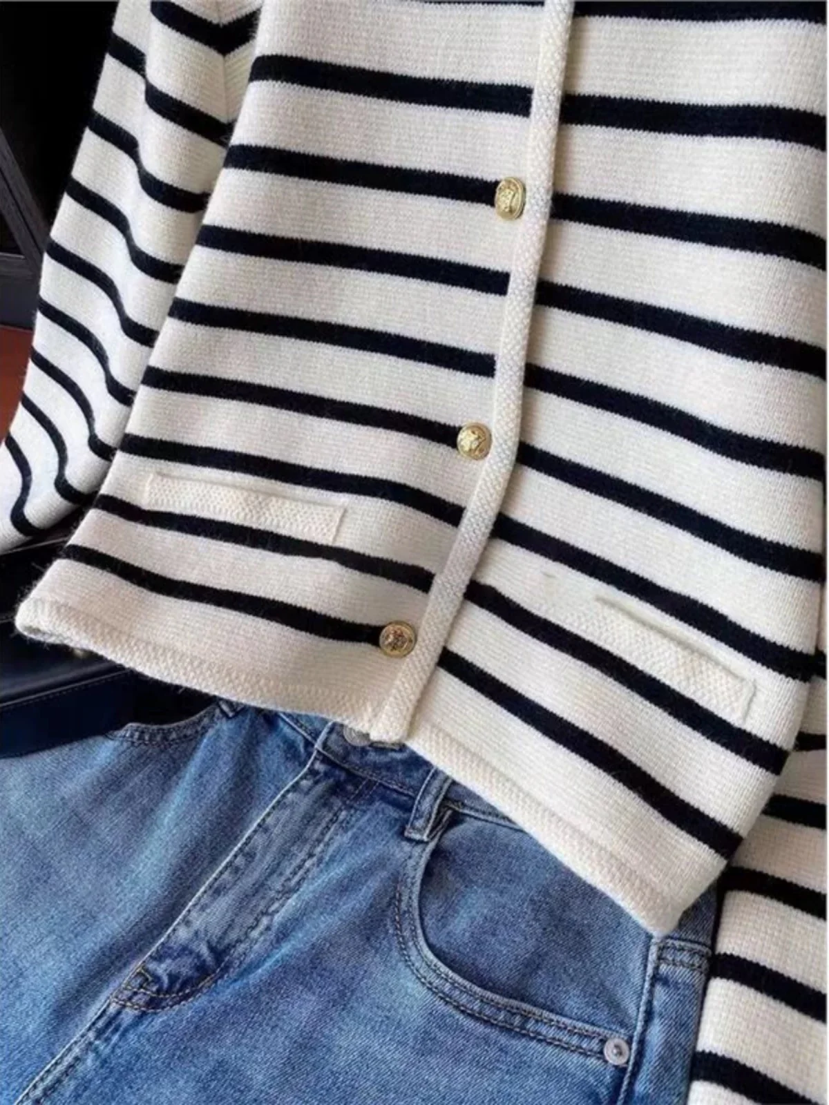 Marietta Striped Woolen Cardigan - Image 2