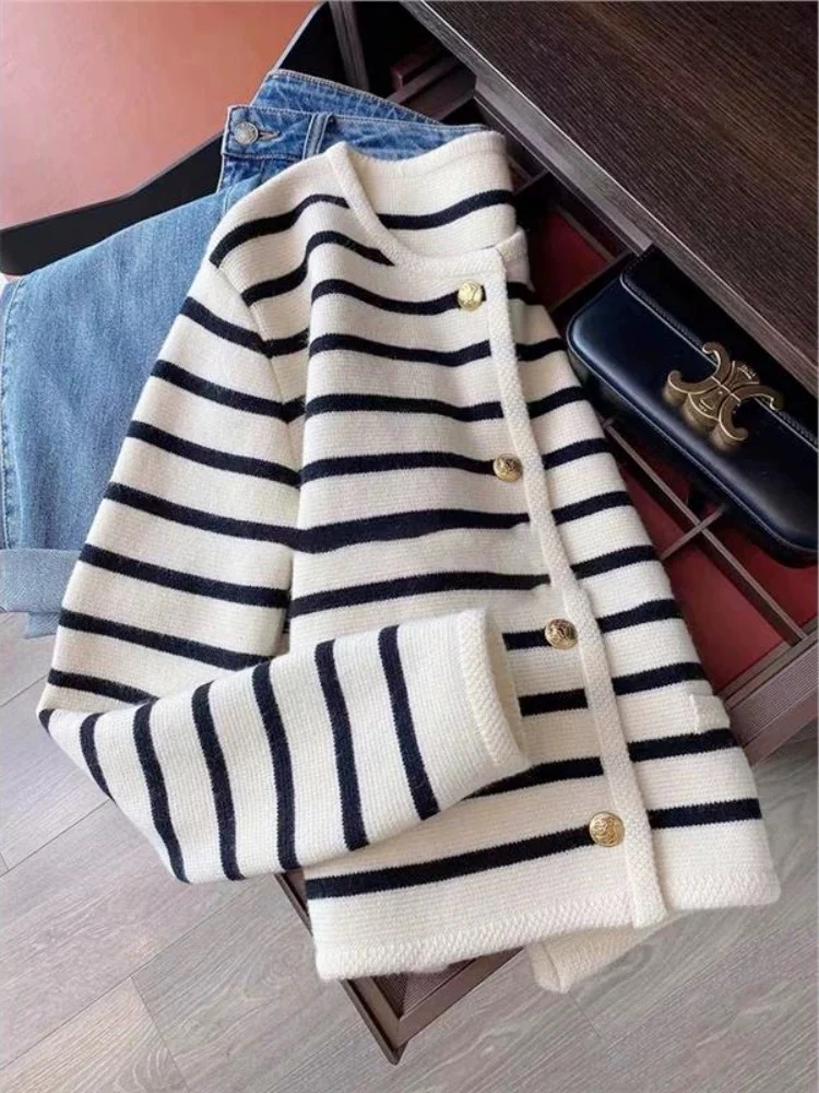 Marietta Striped Woolen Cardigan - Image 3