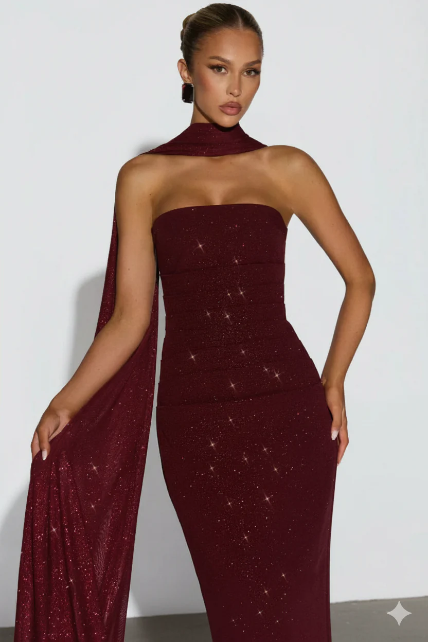 Marisa Shimmer Maxi Dress With Scarf - Image 2