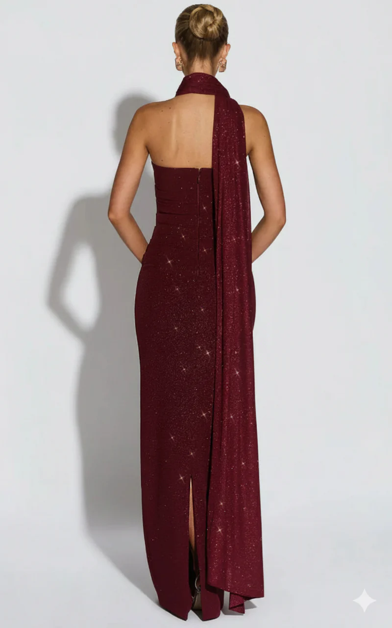Marisa Shimmer Maxi Dress With Scarf - Image 4