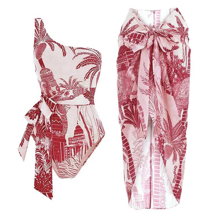 Marisa Swimsuit With Sarong In Rust - Image 3