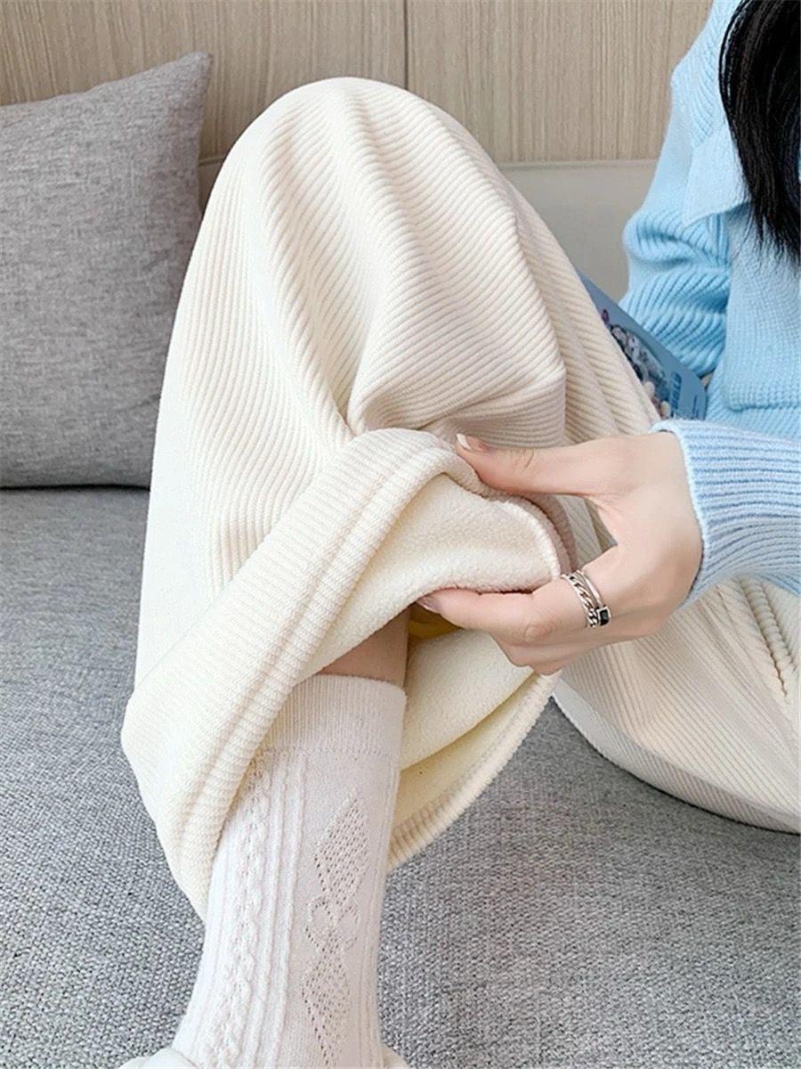 Marley Wide Leg Fleece Pants In Beige - Image 2