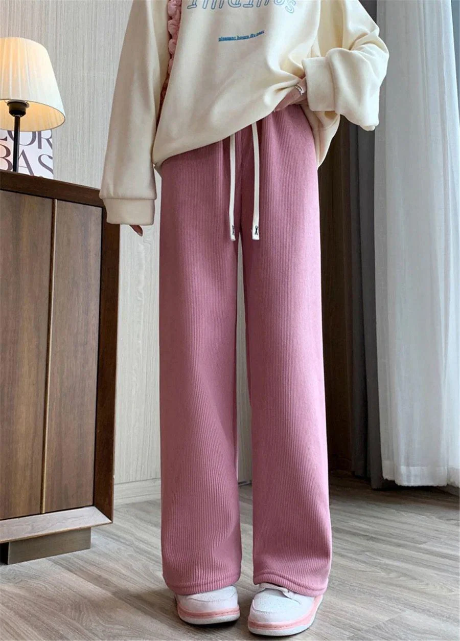 Marley Wide Leg Fleece Pants In Beige - Image 7