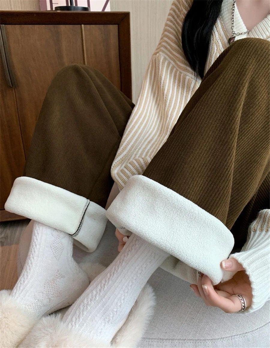 Marley Wide Leg Fleece Pants In Beige - Image 9
