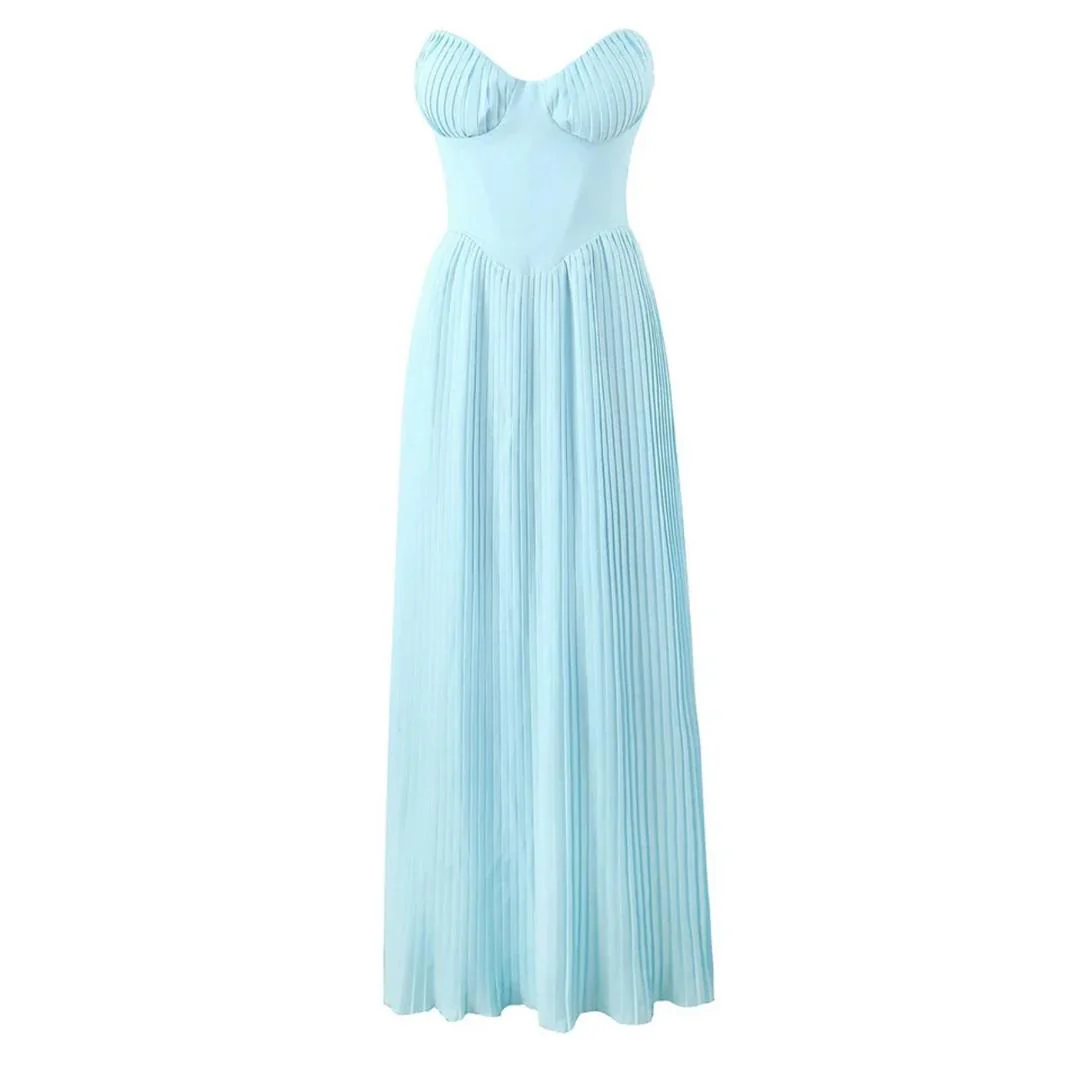 Mary Offshoulder Pleated Maxi Dress In Blue - Image 5