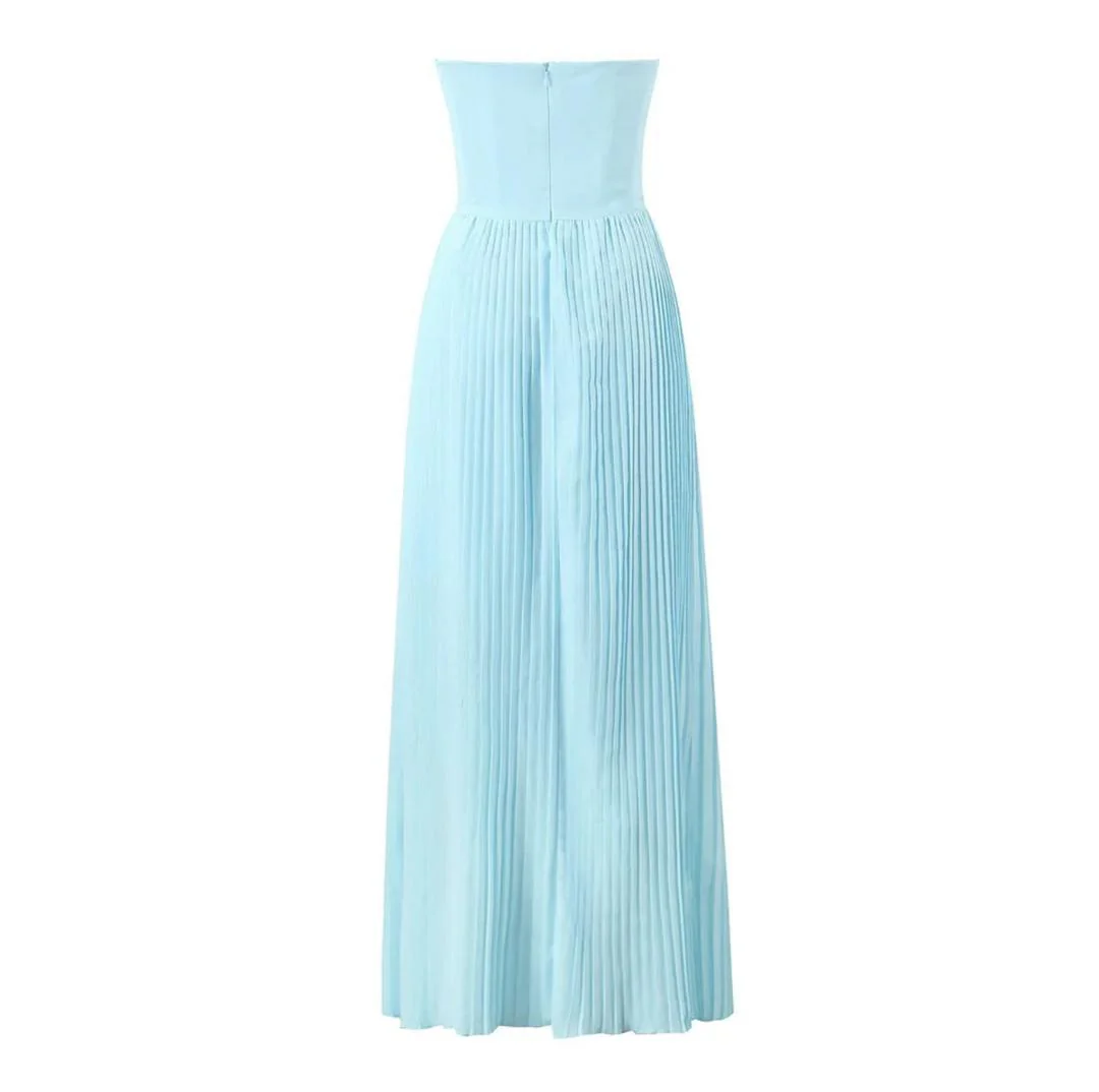 Mary Offshoulder Pleated Maxi Dress In Blue - Image 6