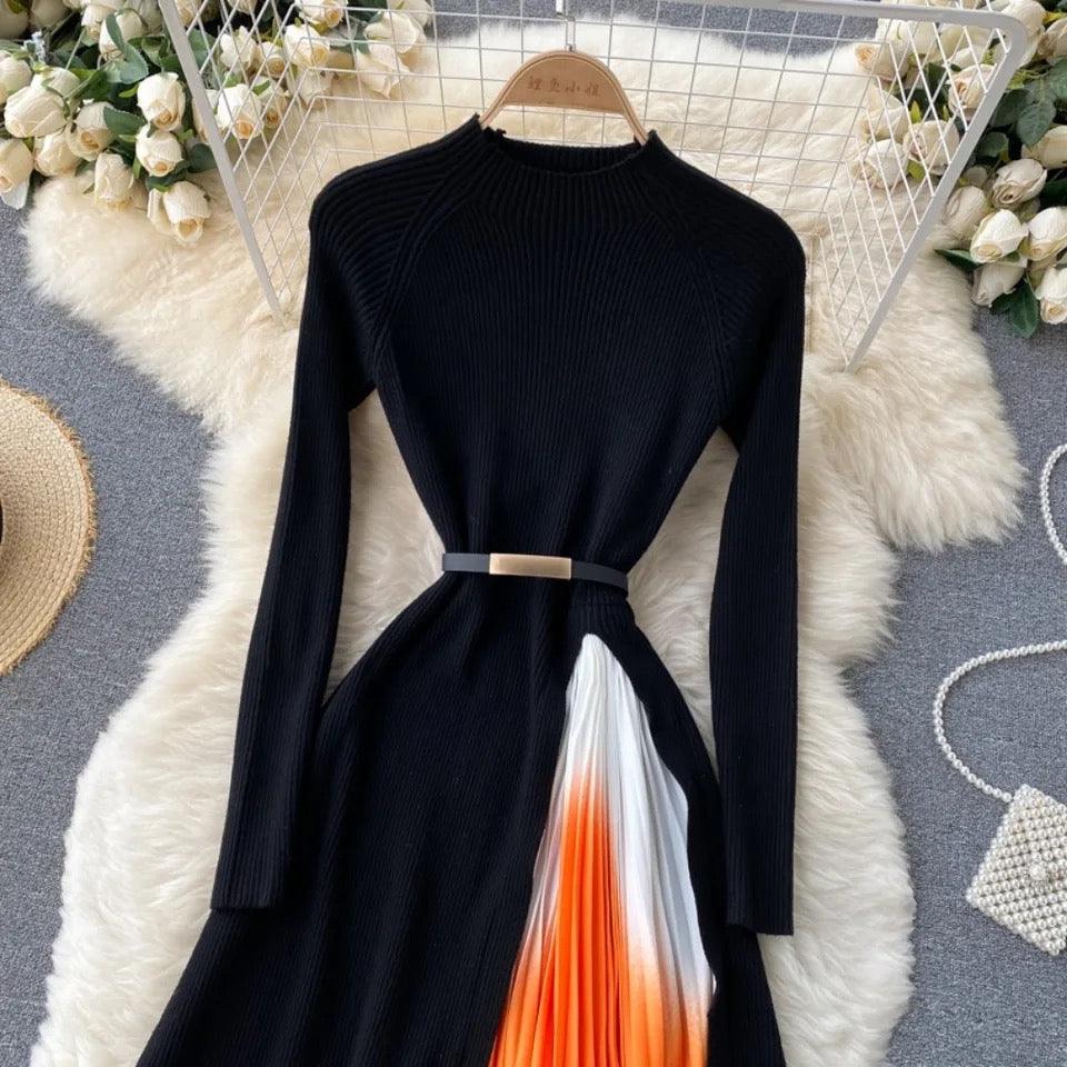 Tiana Pleated Woolen Dress In Black - Image 2