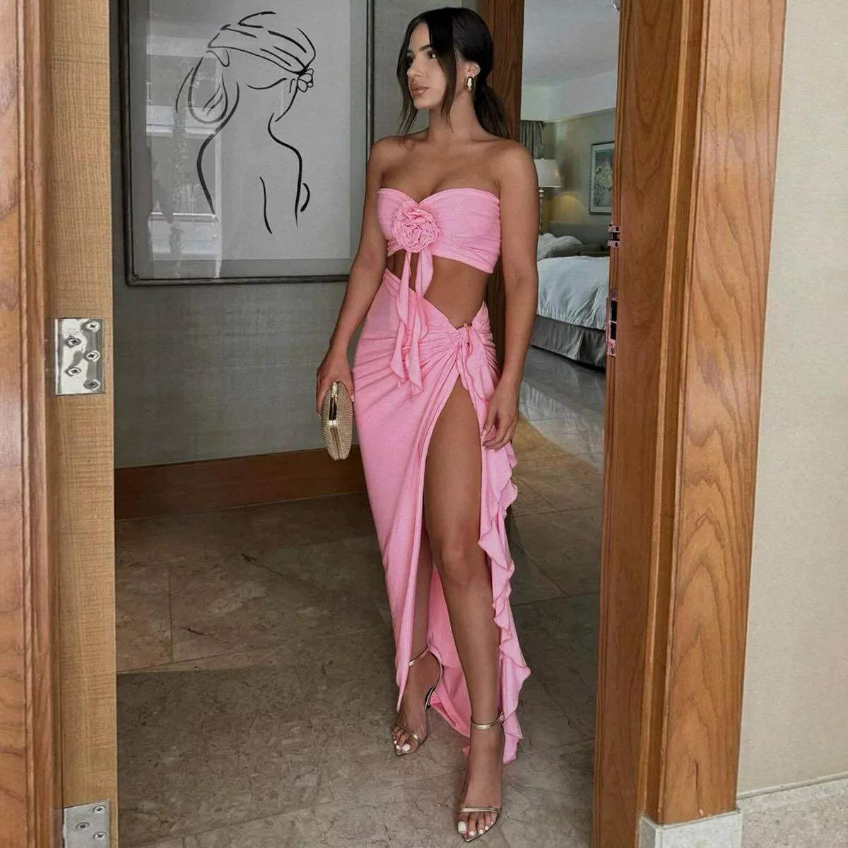 Mayne Summer Holiday Coord Set -Resortwear In Pink