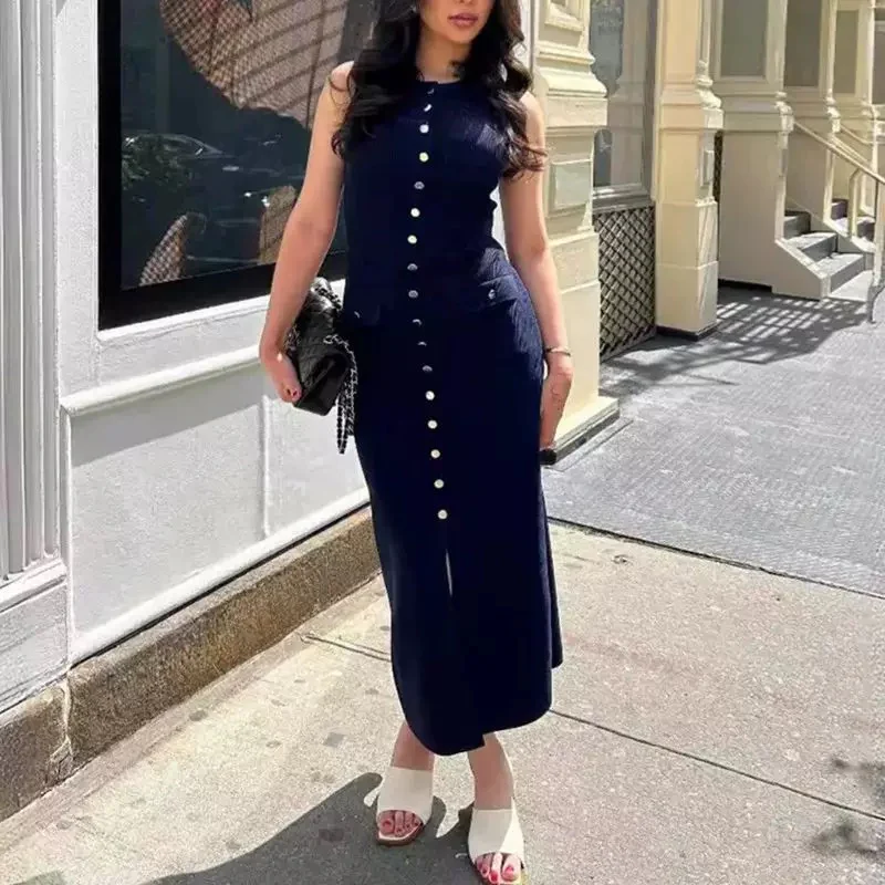Mayra Luxe Soft Knit Dress in Navy Blue - Image 7
