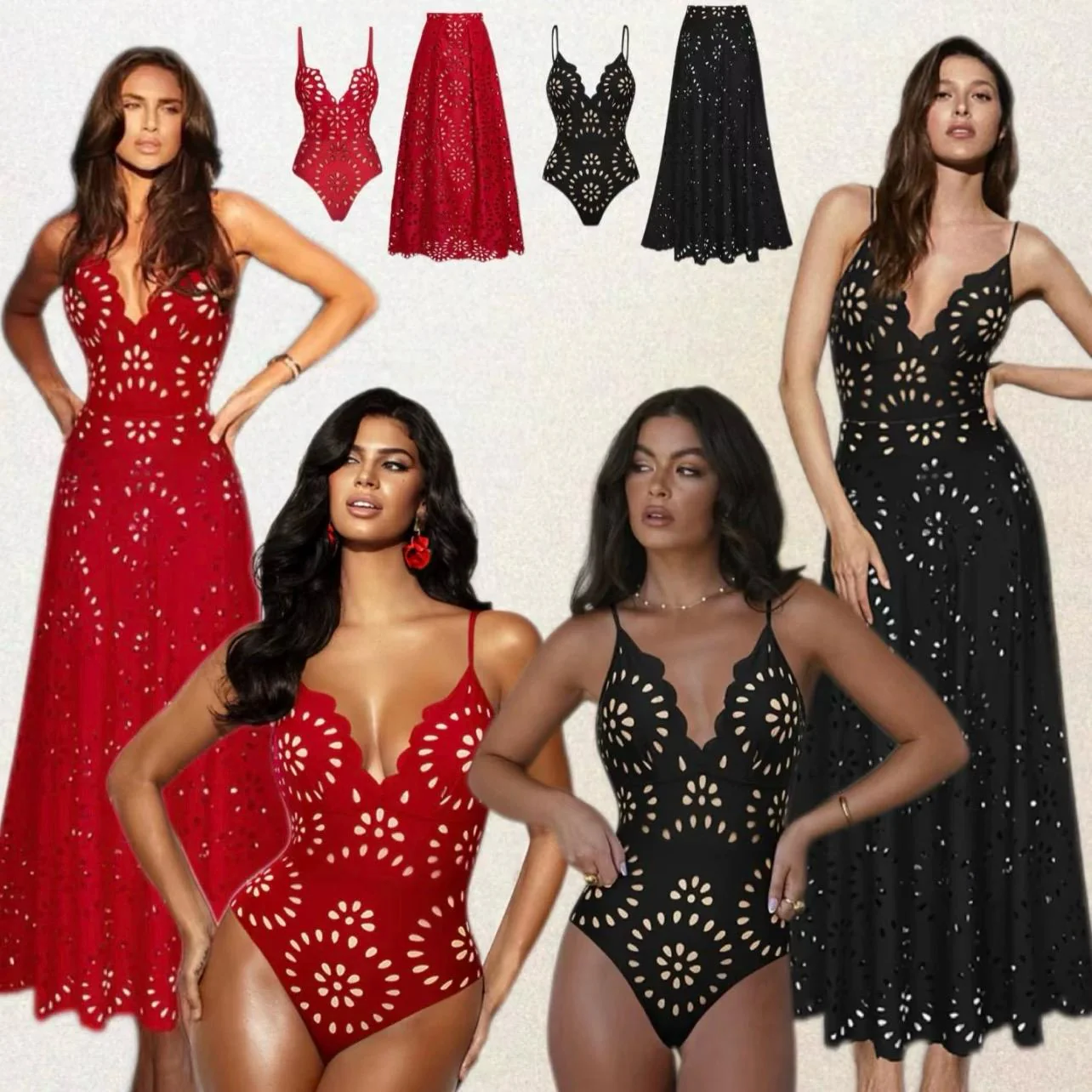 Mellin Swimsuit With Skirt In Red - Image 5