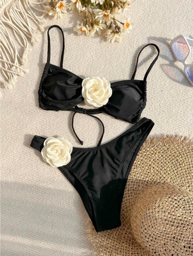 Meloe Rosette Summer Bikini In Black - Image 2