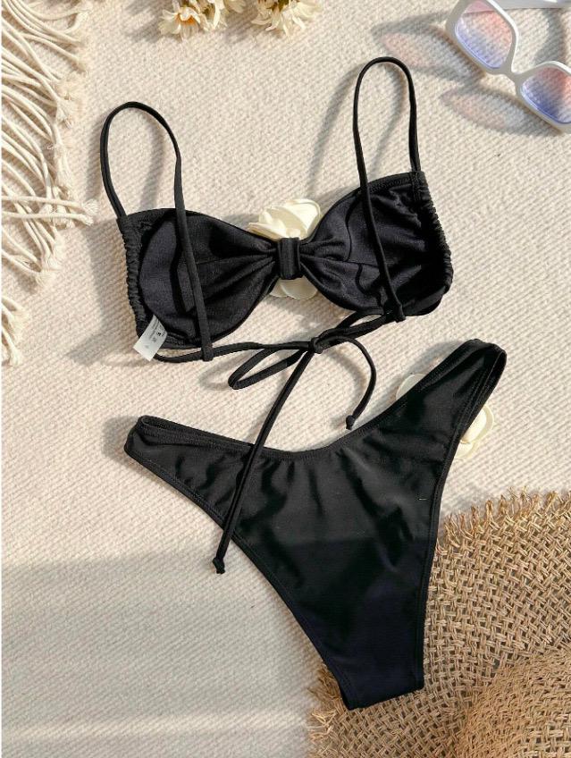 Meloe Rosette Summer Bikini In Black - Image 3
