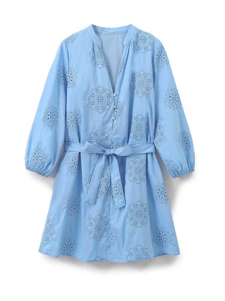 Melon Summer Eyelet Cotton Dress In Blue - Image 4