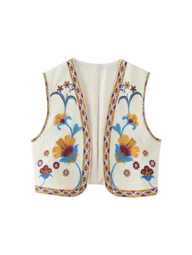 Mera Statement Vest Top In Beige - Image 2