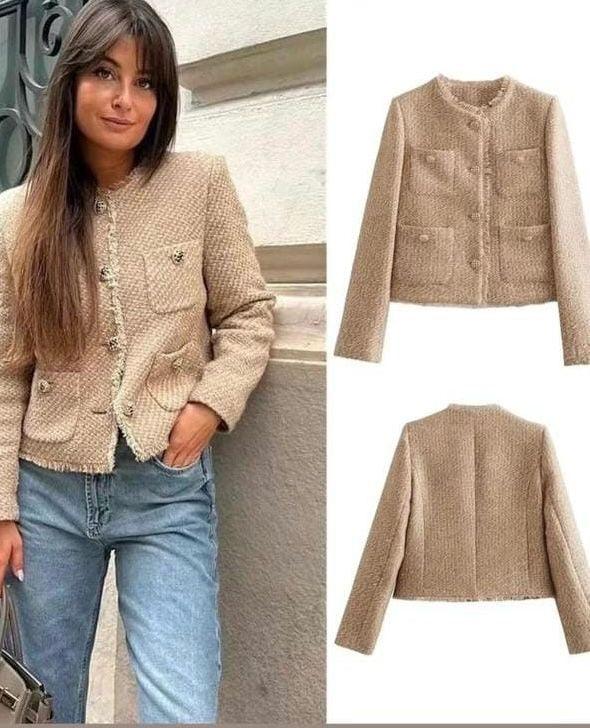 Meryl Tweed Cropped Blazer In Brown - Image 3