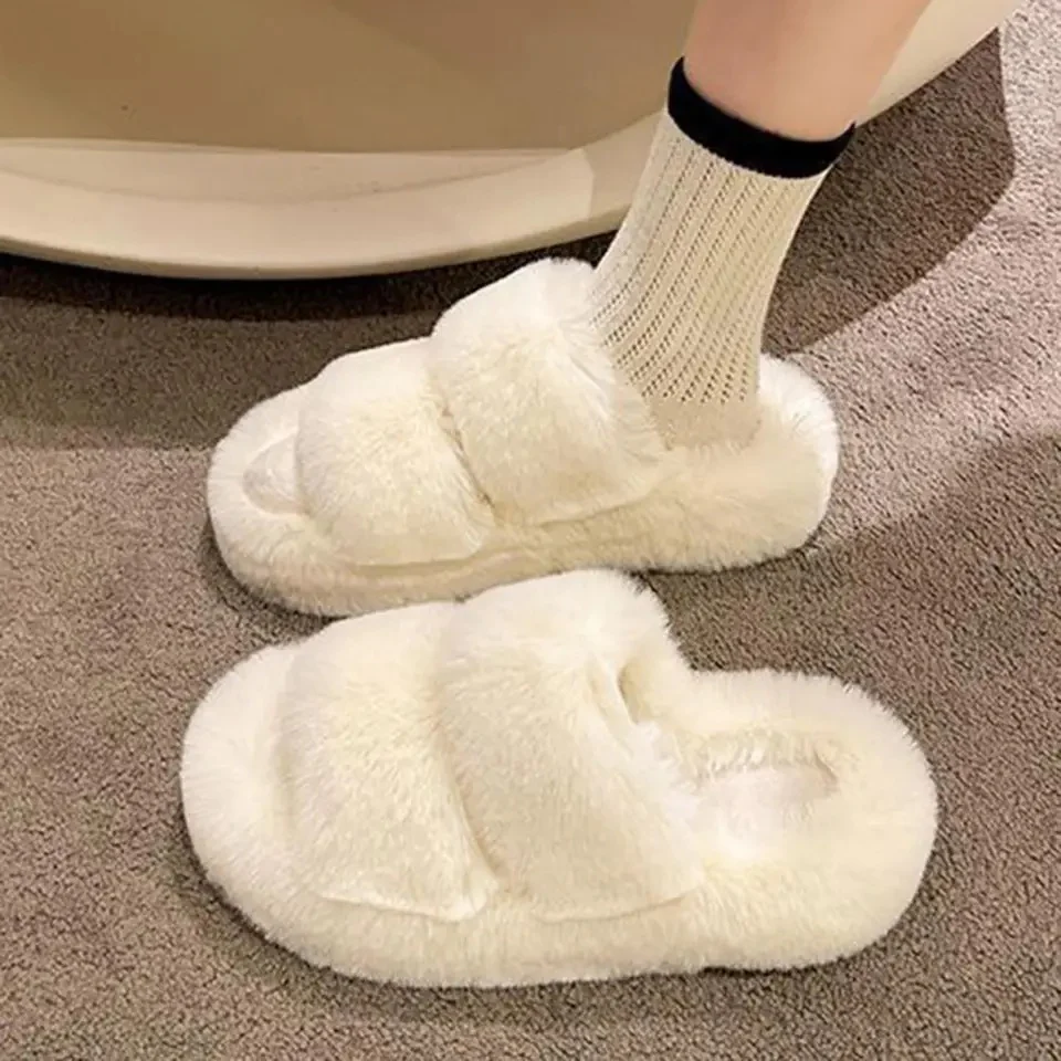 Mia Cute  Fuzzy Slippers in White - Image 2