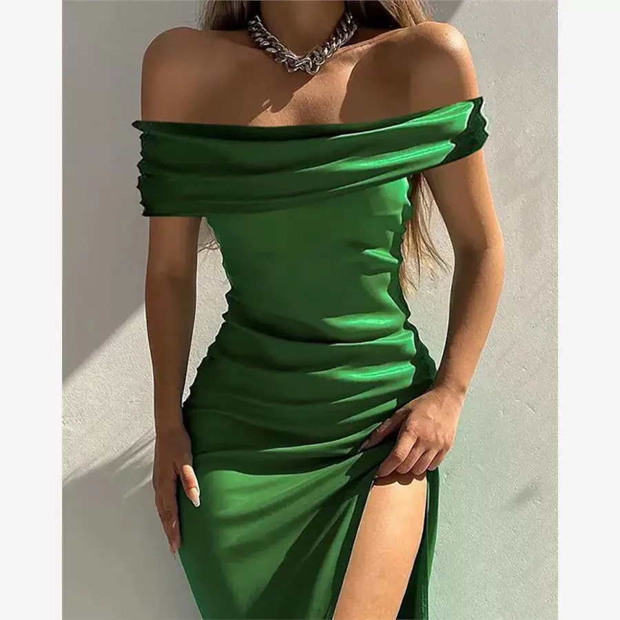 Mia Statement Satin Maxi Dress In Green - Image 2