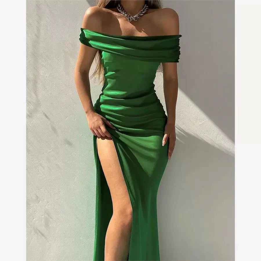 Mia Statement Satin Maxi Dress In Green - Image 3