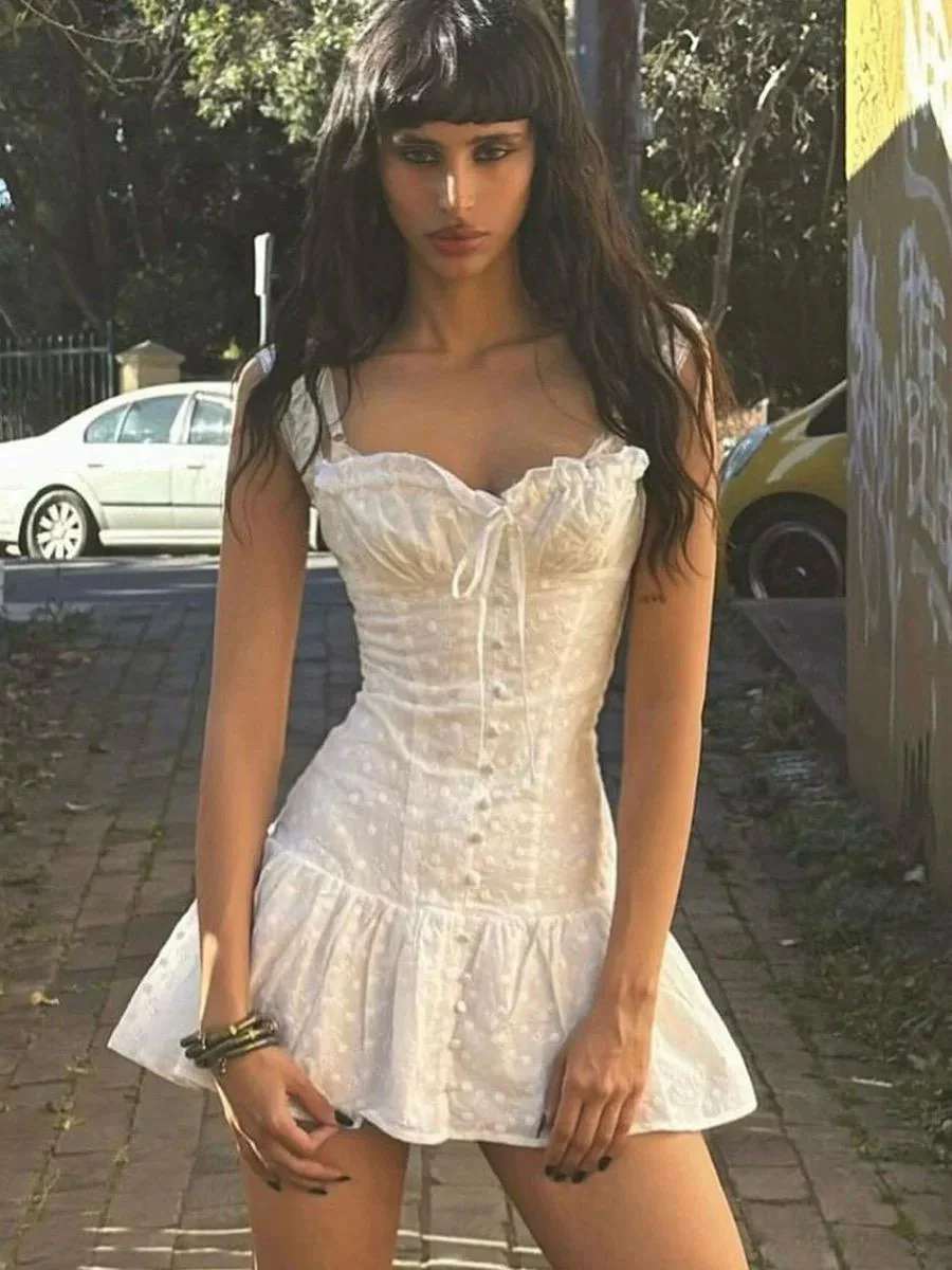 Miara Summer Mini Dress In White - Image 4