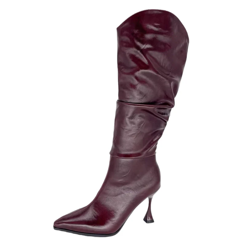 Miela Knee High Pointed Leather Boots - Image 10