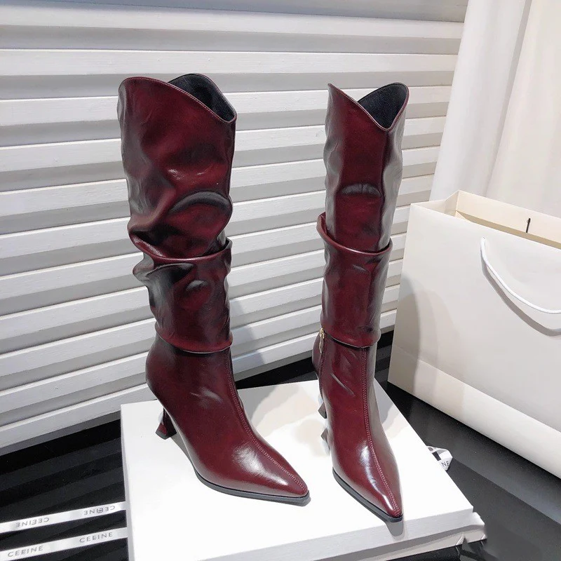 Miela Knee High Pointed Leather Boots - Image 5
