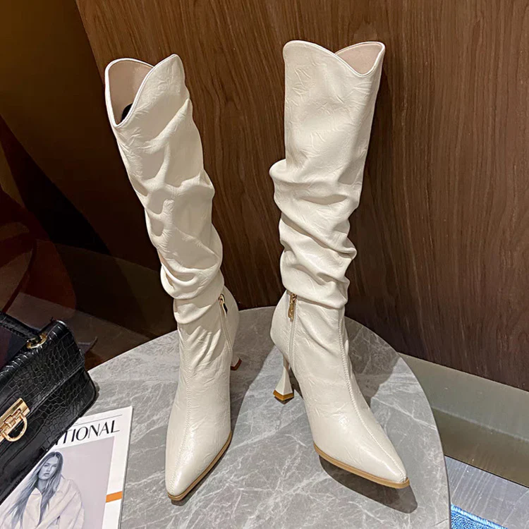 Miela Knee High Pointed Leather Boots - Image 7