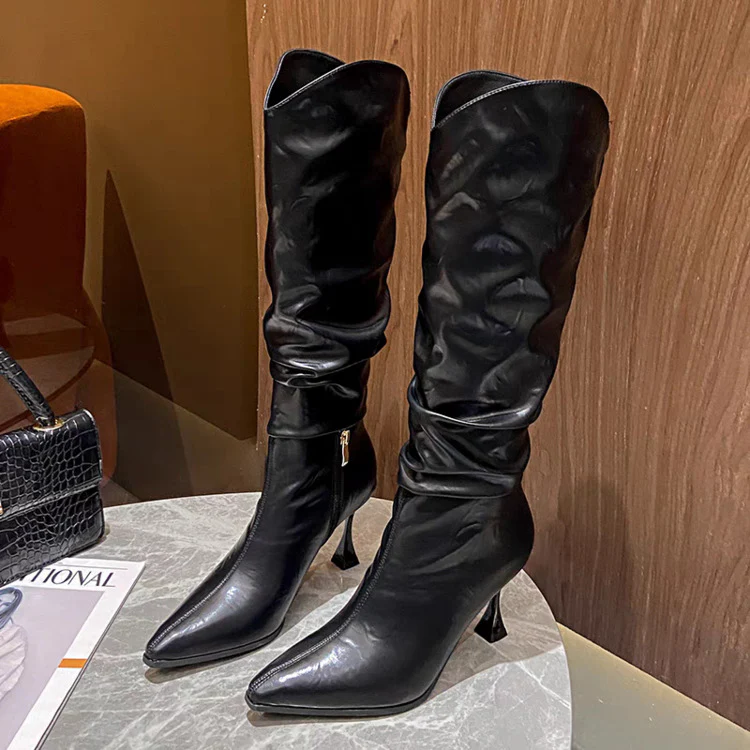 Miela Knee High Pointed Leather Boots - Image 8