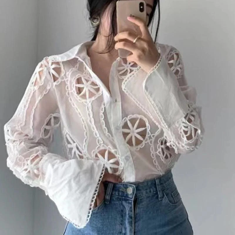 Milan Eyelet Blouse In White - Image 3