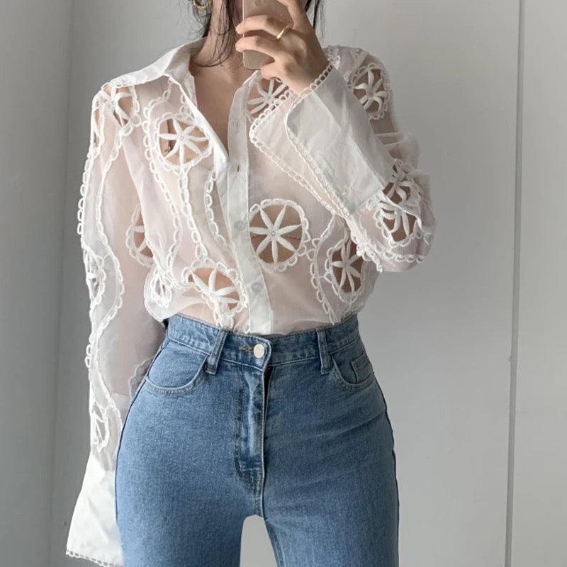 Milan Eyelet Blouse In White - Image 5
